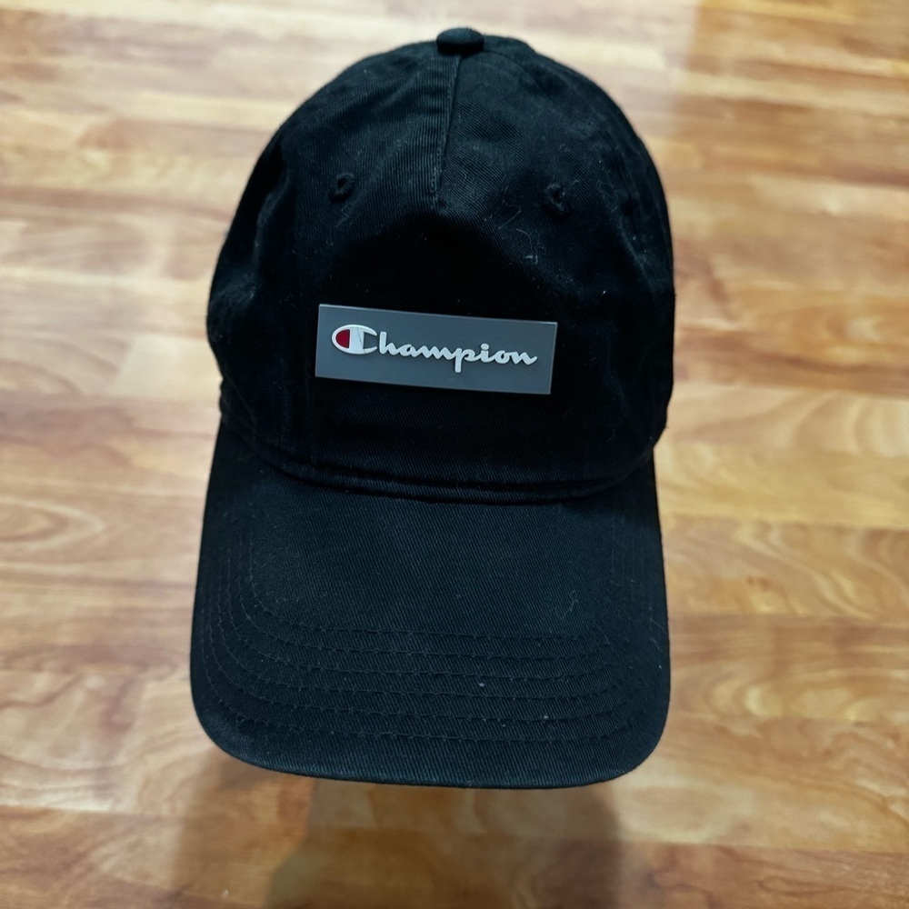 Champion Box Logo Black Adjustable Strapback Cap Hat OSFA 100% Cotton Hat